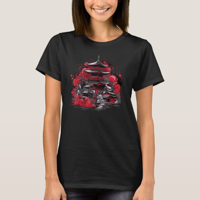 Japan Torii Sun Shinto Shrine Japanese Temple T-Shirt (Front)