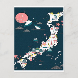 Japan touristic map postcard