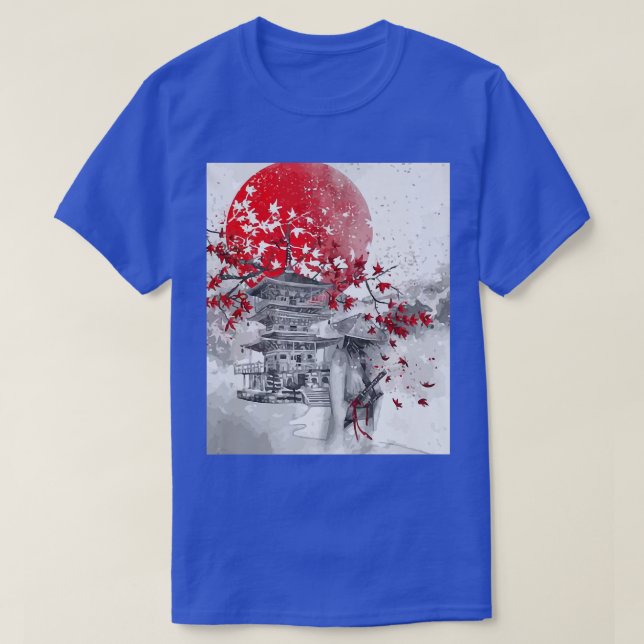 japan Tower with Cherry Blossoms and a samurai  (2 T-Shirt (Design Front)