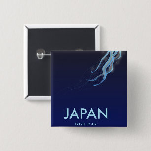 Japan "Travel by Air" Jellyfish Vacation poster 15 Cm Square Badge