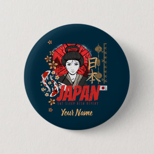 Japan Vintage Geisha with Flag Koi and Lotus Souve 6 Cm Round Badge