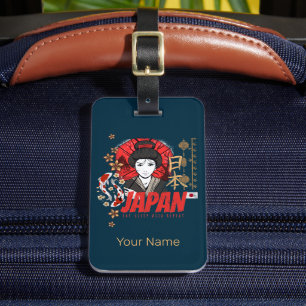 Japan Vintage Geisha with Flag Koi and Lotus Souve Luggage Tag