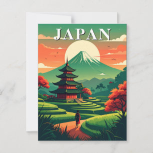 Japan Vintage Travel Pagoda and Mount Fuji Postcard