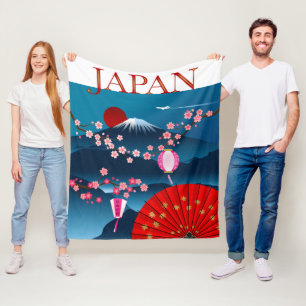 Japan Vintage Travel Poster l Mount Fuji Fleece Blanket