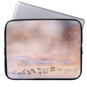 Japan winter nature. Wildlife scene, snowy nature. Laptop Sleeve