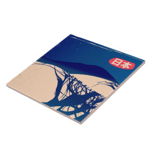 Japan winter Trees vintage airline poster. Tile