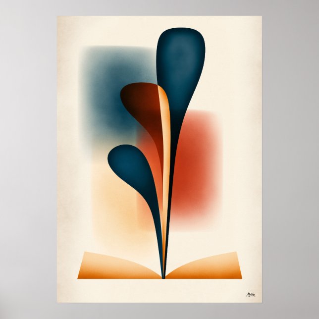 Japandi Abstract Book Art with Organic Forest Form Poster (Front)