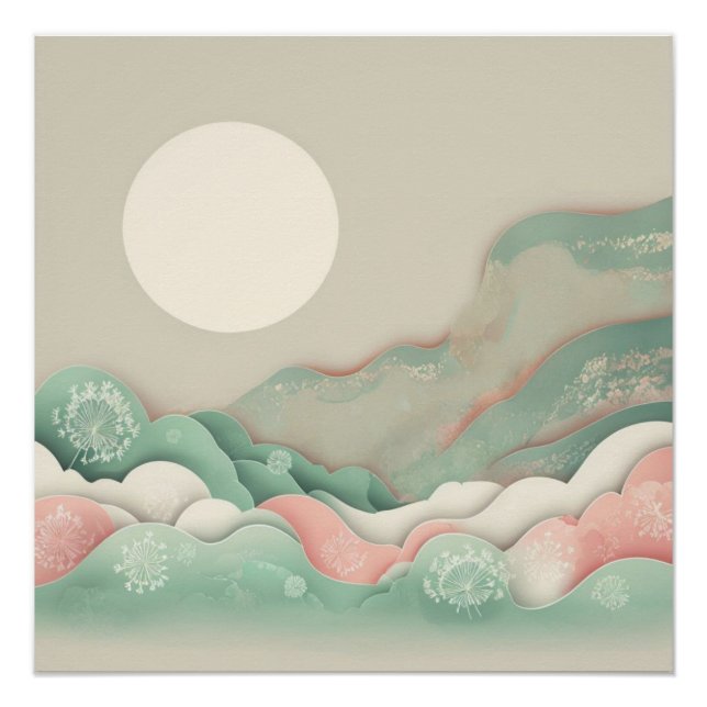 Japandi Abstract Vector Art Soft  Pastels Poster (Front)