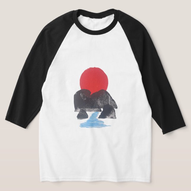 Japandi Block Print Mountain Sunset Graphic Tee (Laydown)