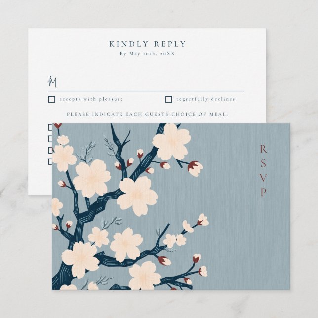 Japandi cherry blossom meal choices RSVP Card (Front/Back)