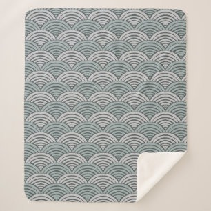 Japandi Farmhouse Grey Monochromatic Waves Scallop Sherpa Blanket