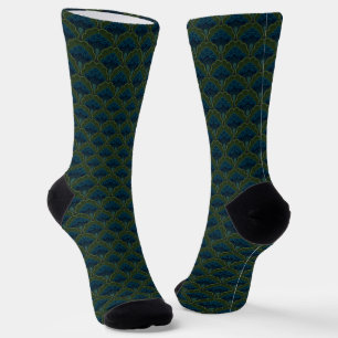 Japandi floral pattern _ Deep Forest Socks