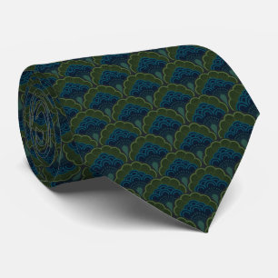 Japandi floral pattern _ Deep Forest Tie