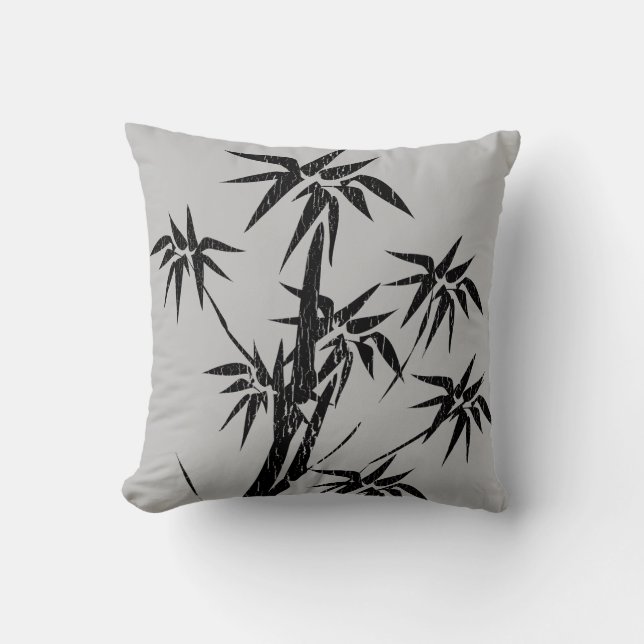 Japandi Grey and Black with Palm Trees Cushion (Front)