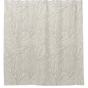 Japandi Line art leaves minimal neutral beige Shower Curtain