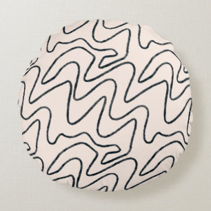Japandi Minimalist Brush Stroke Pattern in Cream a Round Cushion