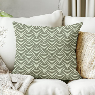 Japandi Modern Farmhouse Sage Green Waves Arches Cushion