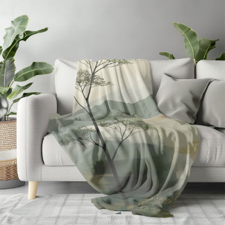 Japandi Mystic Peaks Wall Art Print Sherpa Blanket