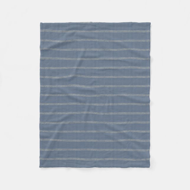 Japandi navy blue denim lines neutral geometric fleece blanket (Front)
