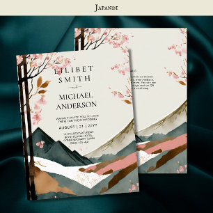 Japandi Scandinavian Wedding Theme Pink Black Invitation