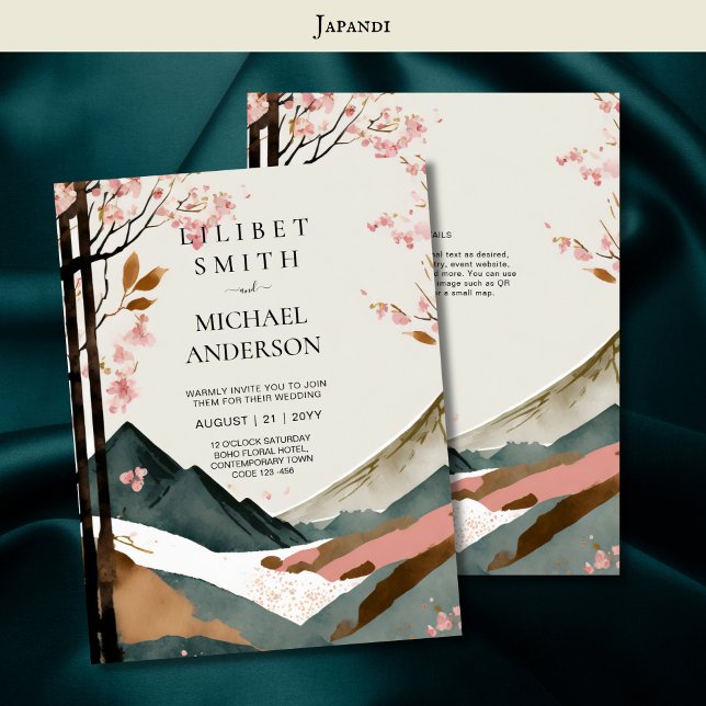 Japandi Scandinavian Wedding Theme Pink Black Invitation (Creator Uploaded)
