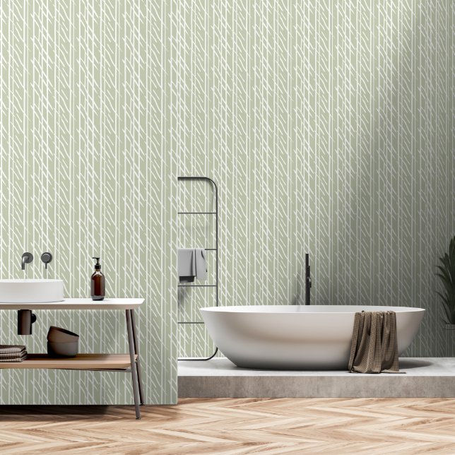 Japandi style sage geometric elements wallpaper (Bathroom)