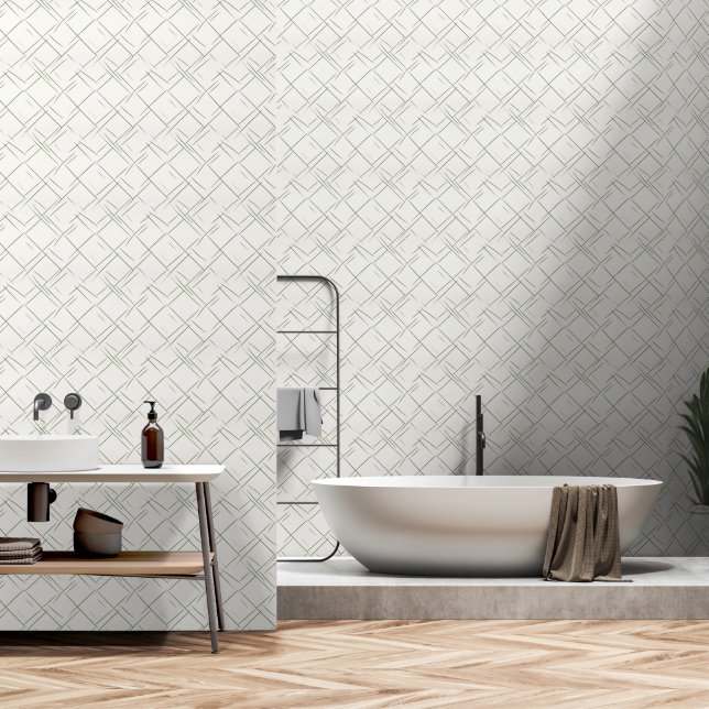 Japandi style sage geometric elements wallpaper (Bathroom)