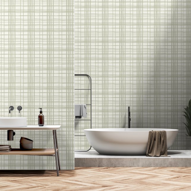 Japandi style sage geometric elements wallpaper (Bathroom)