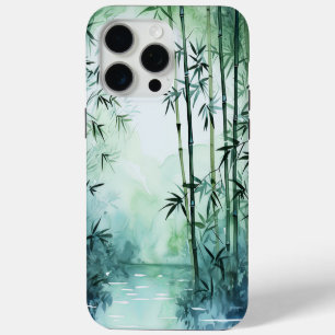 Japandi Watercolour Inspired Bamboo Art iPhone 15 Pro Max Case