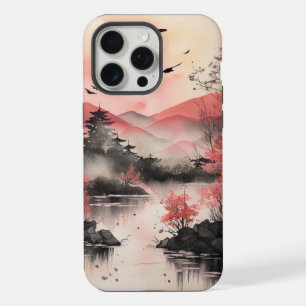 Japandi Watercolour Style Waterscape Scenery iPhone 15 Pro Max Case