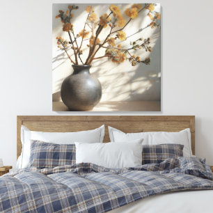 Japandi Zen Floral Fusion Ceramic Vase Canvas Print