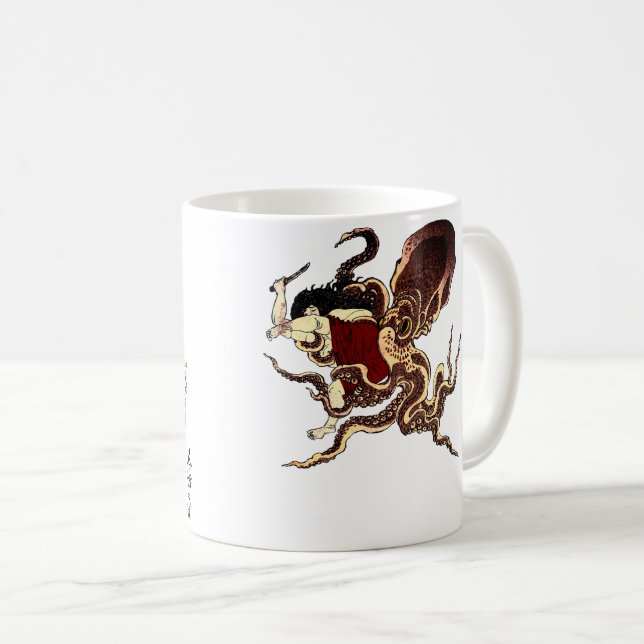 Japanese Abolone Diver and Octopus Fighting Coffee Mug (Front Right)