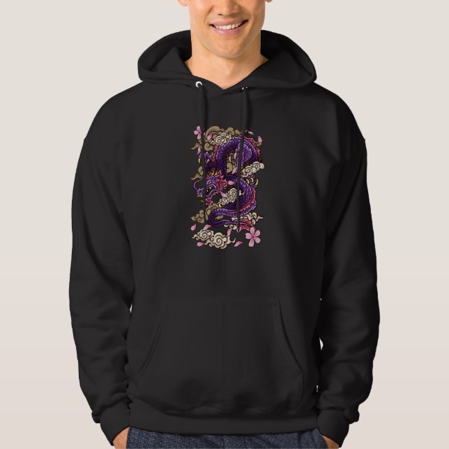 Japanese Aesthetic Dragon Tattoo style Sakura Cher Hoodie (Front)