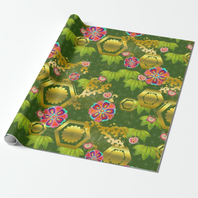 Japanese aesthetic kimono style pattern  wrapping paper (Unrolled)