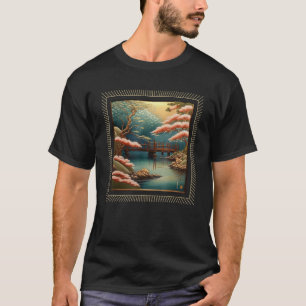Japanese Aesthetic River Bridge Nature Landscape T-Shirt