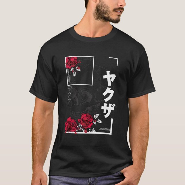 Japanese Aesthetic Skull Roses Japan Goth Gothic S T-Shirt (Front)