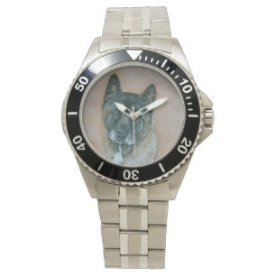 Japanese akita with black face dog portrait art watch
