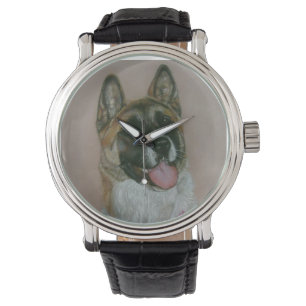 Japanese/American akita pinto and white portrait Watch