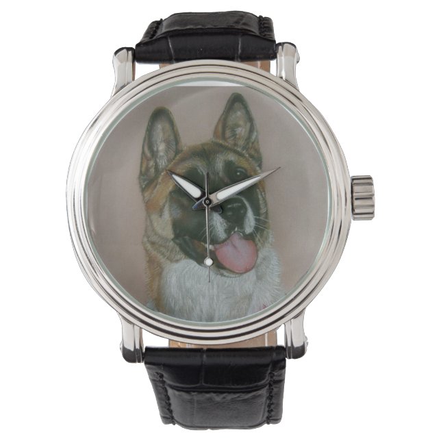Japanese/American akita pinto and white portrait Watch (Front)