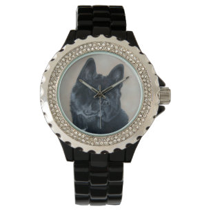 Japanese/American black akita dog portrait art Watch