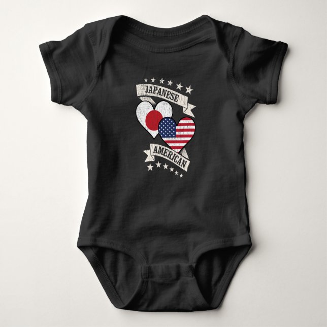 Japanese American Heart Flags Japan America Baby Bodysuit (Front)