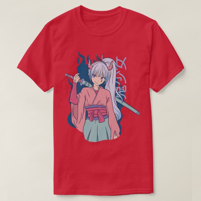 Japanese Anime Demon Samurai Ninja Girl Katana Swo T-Shirt (Design Front)