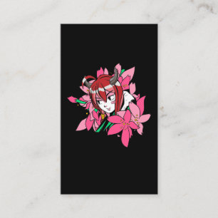 Japanese Anime Girl Demon Aesthetic Flowers Business Card