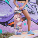 Japanese Anime Girl  Skateboard<br><div class="desc">This girly Japanese skateboard features a cute anime manga girl with dusty pink hair in a purple and dusty rose dress. The artwork is an AI creation. The eyes were painted by a manga artist. Check out more cute skateboards for girls in this store.</div>