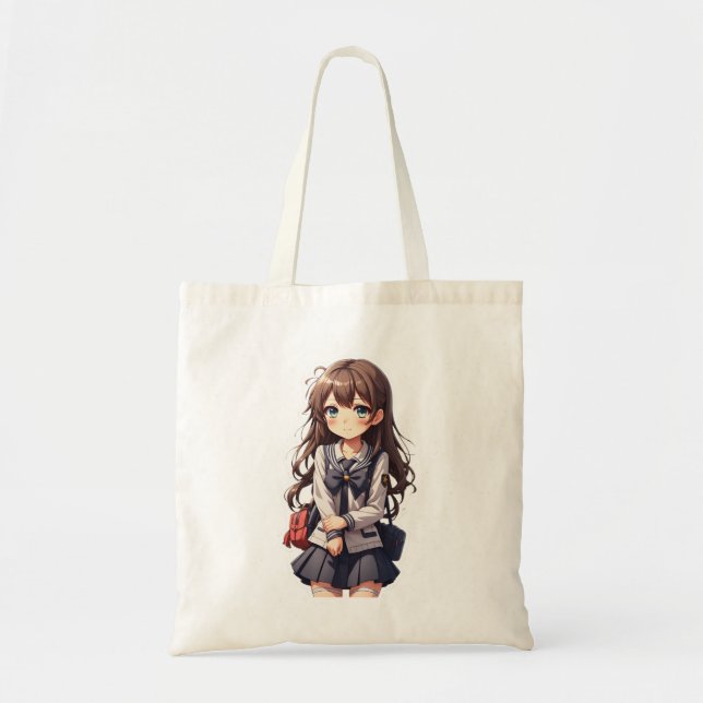 Japanese Anime School Girl Tote Bag (Front)