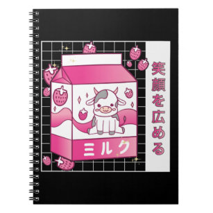 Japanese Anime Strawberry Milk Carton Cute Cow Notebook
