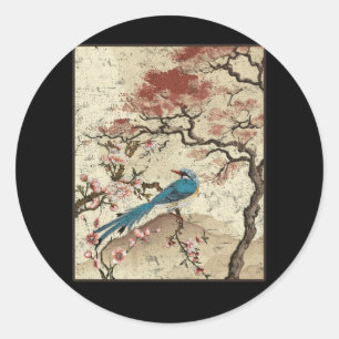 Japanese Art Birds on Peach Tree Blossom Japanese  Classic Round Sticker