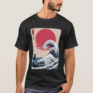 Japanese Art Black Cat Saying Bruh Waves Cats Wome T-Shirt