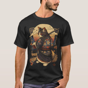 Japanese Art Cat Ninja Ukiyo-e Anime Style Samurai T-Shirt