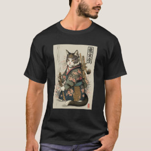 Japanese Art Cat Ninja Ukiyo-e Style Samurai Cat T-Shirt